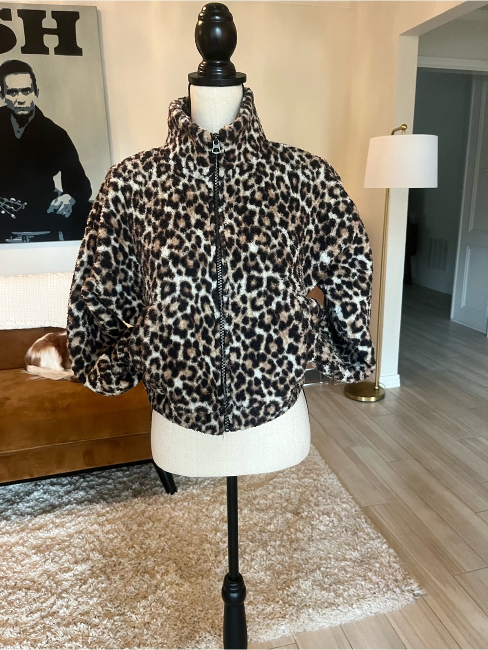 American Eagle Outfitters Leopard-Print Teddy Jacket in Brown and Black